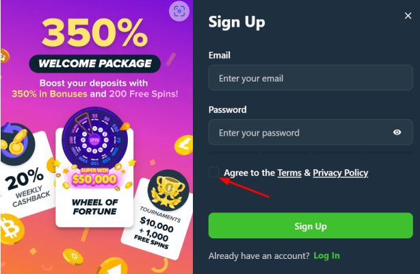 Wild Casino Sign-up process